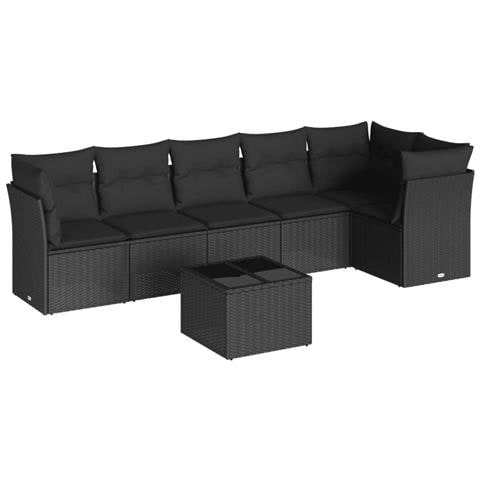 Set Divani da Giardino con Cuscini 7pz Nero Polyrattan - Foto 1