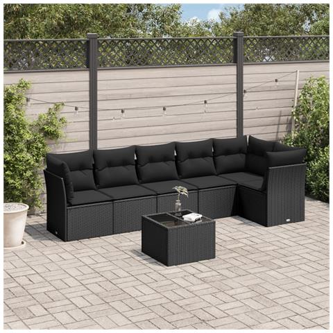 Set Divani da Giardino con Cuscini 7pz Nero Polyrattan - Foto 2