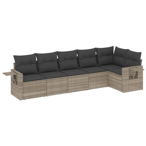 Set Divano da Giardino 6pz con Cuscini Grigio Chiaro Polyrattan - Foto 1
