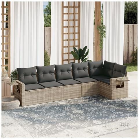 Set Divano da Giardino 6pz con Cuscini Grigio Chiaro Polyrattan - Foto 2