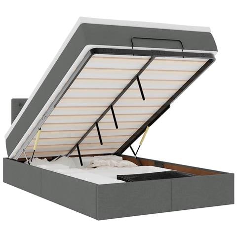 Pouf Letto con Materasso e LED Grigio Scuro 120x190 cm Tessuto - Foto 1