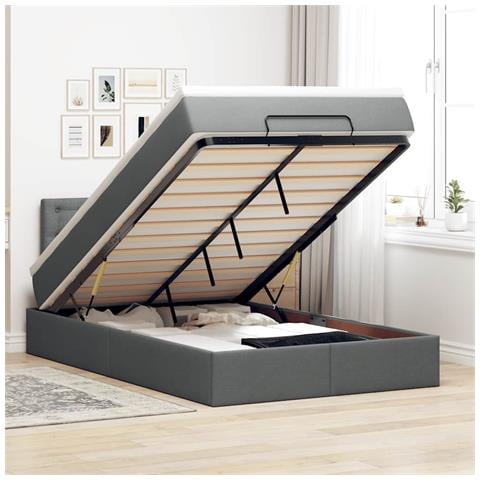 Pouf Letto con Materasso e LED Grigio Scuro 120x190 cm Tessuto - Foto 2