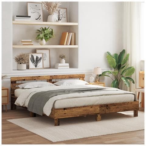Struttura per Letto Legno Rustico Legno Massello di Recupero - Foto 2