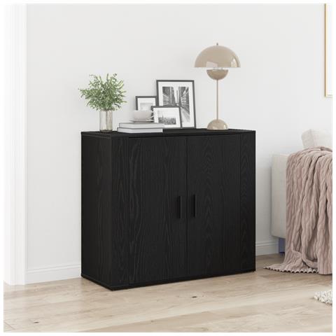 Mobile Vano Scaffale Nero Rovere 80x33x70 cm Legno Ingegnerizzato - Foto 2