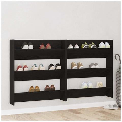 Armadi per scarpe da muro 2 pcs Rovere nero Legno multistrato - Foto 2