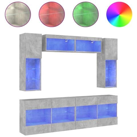 Set Mobili TV a Muro 6 pz con Luci LED Grigio Cemento - Foto 1