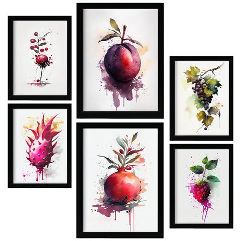 Set Di 6 Stampe Poster Di Frutta Viola, Verdura E Cibo Sano In Stile Acquerello Su Sfondi Bianchi Puri A3 & A4 Senza Cornice - Foto 1