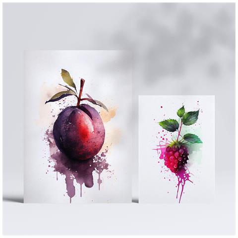 Set Di 6 Stampe Poster Di Frutta Viola, Verdura E Cibo Sano In Stile Acquerello Su Sfondi Bianchi Puri A3 & A4 Senza Cornice - Foto 2