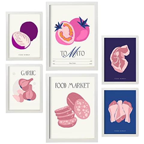 Set Di 6 Stampe Cibo E Nutrizione Stampe Di Natura E Botanica Per L'interior Design A3 & A4 Cornice Bianca - Foto 1
