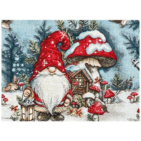 Tovaglia Centrotavola Centrino Tavolo Fantasie Natalizie Cinigliato Piazzato Made Italy 90x90 Elfo Fungo - Foto 2