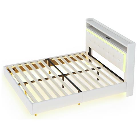 Letto Imbottito Moderno Con Funzionalità Led E Rivestimento In Lino - Foto 3