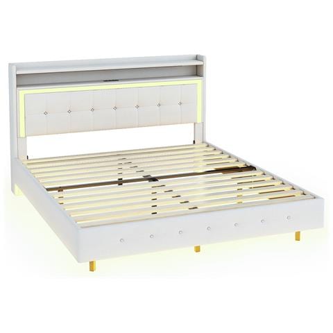 Letto Imbottito Moderno Con Funzionalità Led E Rivestimento In Lino - Foto 1