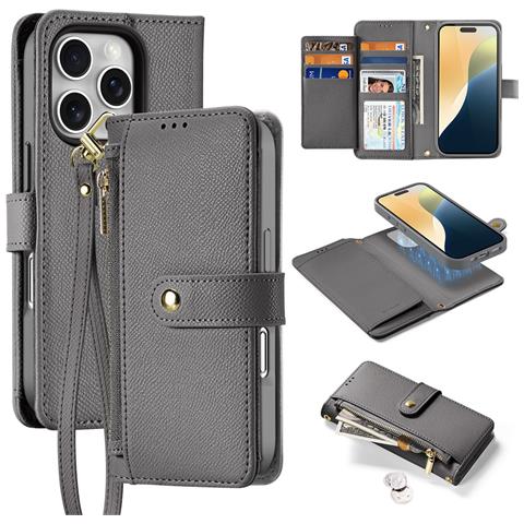 Cover Cartera per iPhone 16 Pro - Pelle /PU, Grigio - Foto 1