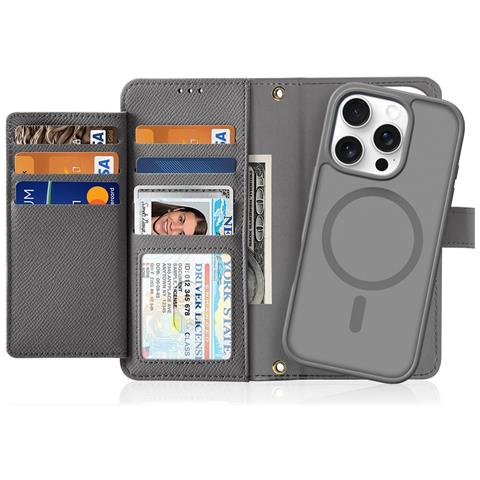 Cover Cartera per iPhone 16 Pro - Pelle /PU, Grigio - Foto 2