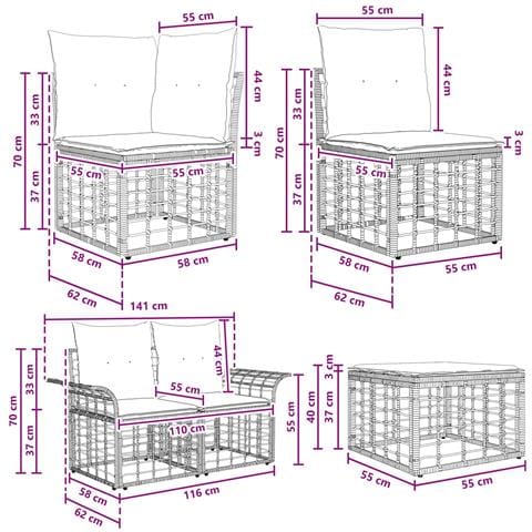 Set Divano da Giardino 12 pcs Nero e Grigio scuro polyrattan - Foto 9