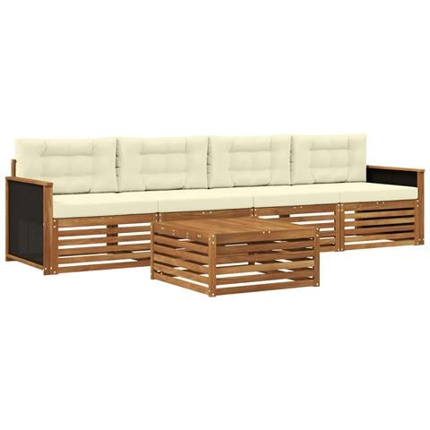 Set di divani da esterno con cuscino 5 pcs Naturale e Crema - Foto 1