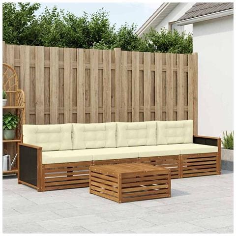 Set di divani da esterno con cuscino 5 pcs Naturale e Crema - Foto 2