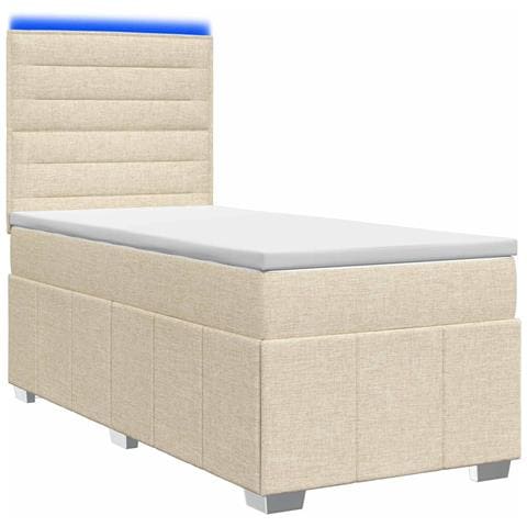 Letto Box Spring LED con Materasso Crema 100 x 200 cm Tessuto - Foto 1