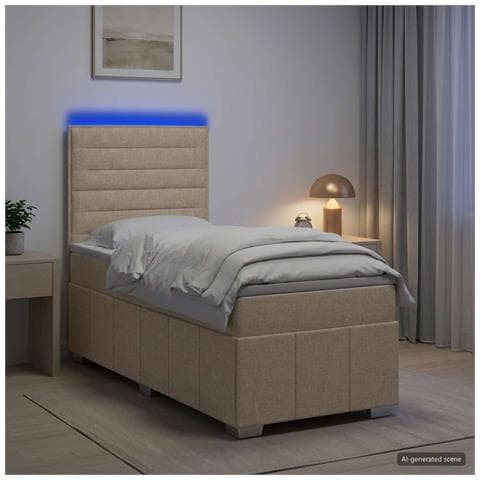 Letto Box Spring LED con Materasso Crema 100 x 200 cm Tessuto - Foto 2