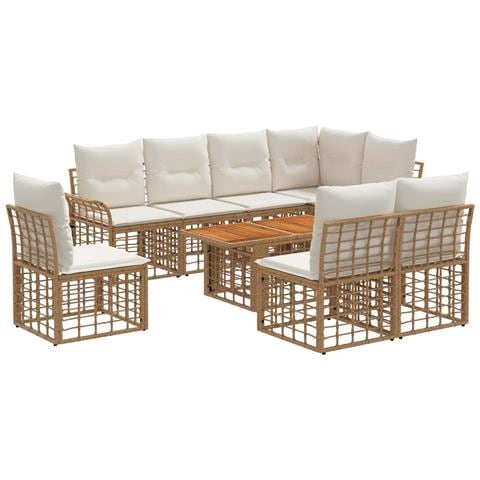 Set Divano da Giardino 9 pz Naturale e Bianco Crema polyrattan - Foto 1