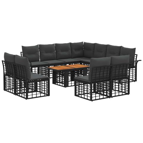 Set Divano da Giardino 12 pz Nero e Grigio scuro polyrattan - Foto 1