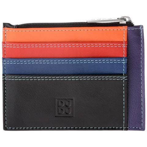 Bustina Porta Carte Di Credito In Vera Pelle Colorata Portafogli Con Zip Nero - Foto 1