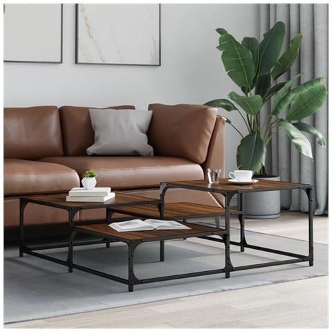 Tavolino Salotto Rovere Marrone 107x107x40 Cm Legno Multistrato - Foto 3