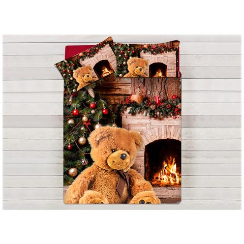 Parure Copripiumino Sacco Piumino Letto 100% Cotone Sogni D''oro Disegno Camino Orso Dis. 68 Matrimoniale Camino Orso - Foto 1