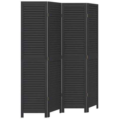 Divisorio Ambienti 4 Pannelli Nero Legno Massello Di Paulownia - Foto 1