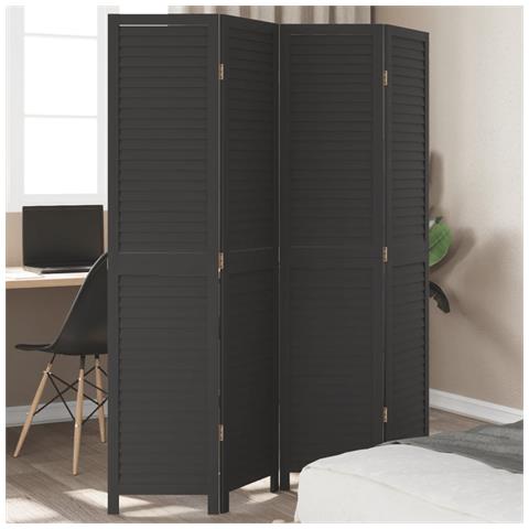 Divisorio Ambienti 4 Pannelli Nero Legno Massello Di Paulownia - Foto 8