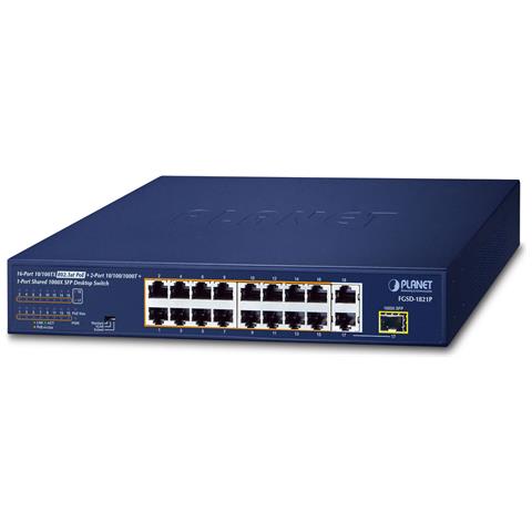 16-Port 10/100TX 802.3at PoE Non gestito Fast Ethernet (10/100) Supporto Power over Ethernet (PoE) 1U Blu - Foto 1