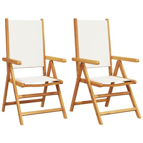 Sedie Giardino 2pz Bianco Crema Legno Massello Acacia E Tessuto - Foto 2