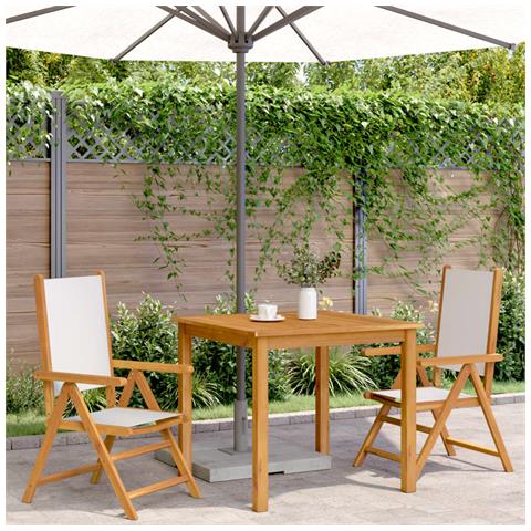 Sedie Giardino 2pz Bianco Crema Legno Massello Acacia E Tessuto - Foto 3