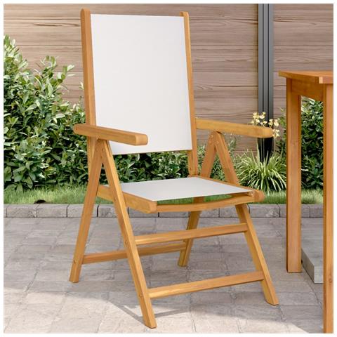 Sedie Giardino 2pz Bianco Crema Legno Massello Acacia E Tessuto - Foto 1