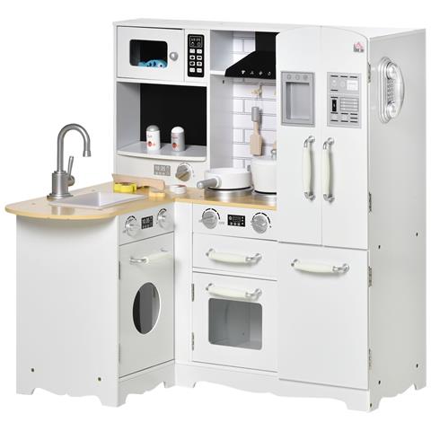 Cucina Giocattolo In Legno Per Bambini 3-6 Anni Con 14 Accessori, Forno E Lavandino, 82x65x87 Cm, Bianco - Foto 1