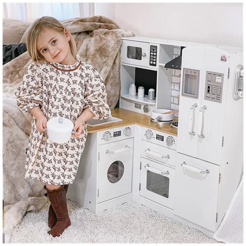 Cucina Giocattolo In Legno Per Bambini 3-6 Anni Con 14 Accessori, Forno E Lavandino, 82x65x87 Cm, Bianco - Foto 2