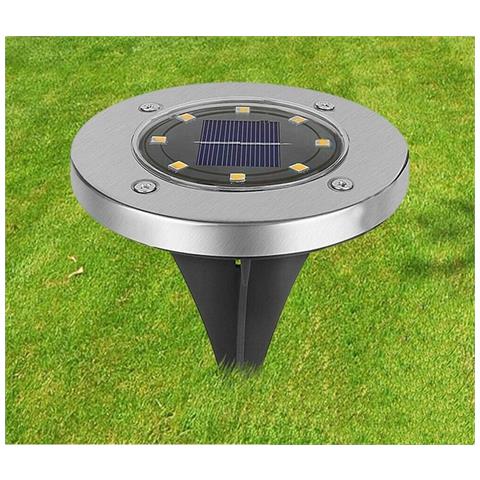 4 Faretti Pannello Solare Da Giardino 8 Led Luce Bianca Picchetto Segnapassi - Foto 3