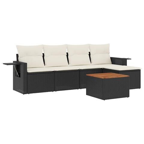 Set Divano da Giardino 6 pz con Cuscini Nero in Polyrattan - Foto 1
