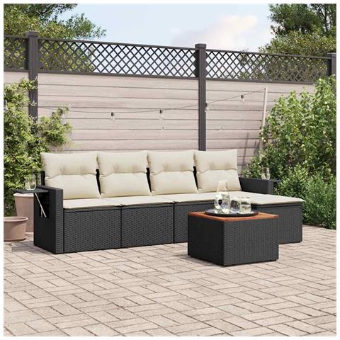 Set Divano da Giardino 6 pz con Cuscini Nero in Polyrattan - Foto 3
