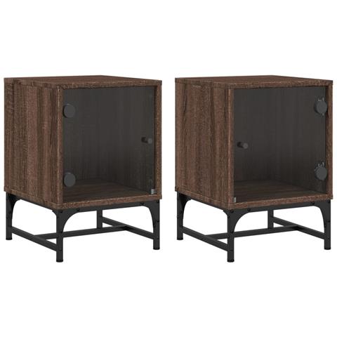 Comodini Con Ante In Vetro 2pz Rovere Marrone 35x37x50 Cm - Foto 2