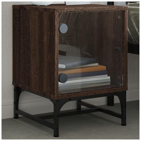 Comodini Con Ante In Vetro 2pz Rovere Marrone 35x37x50 Cm - Foto 3