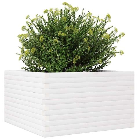 Fioriera Da Giardino Bianca 80x80x46 Cm Legno Massello Di Pino - Foto 2