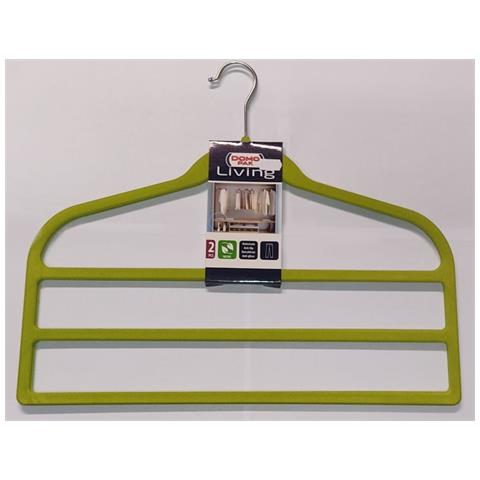 Set 2 Grucce Per Pantaloni 3 Spazi 45cm - Materiale Simil Velluto Antiscivolo - Colore Verde Lime - Marrone - Foto 1