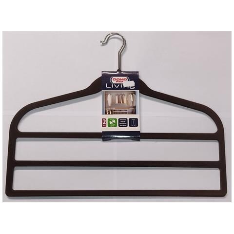 Set 2 Grucce Per Pantaloni 3 Spazi 45cm - Materiale Simil Velluto Antiscivolo - Colore Verde Lime - Marrone - Foto 2