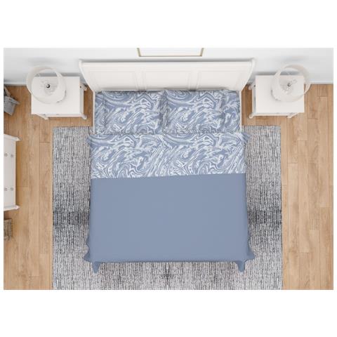 Completo Lenzuola Letto In 100% Cotone Made Italy Disegno Splash Piazza E Mezza Azzurro - Foto 1