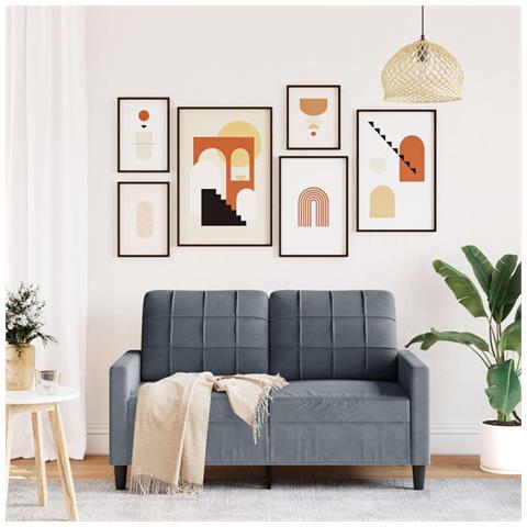 Divano A 2 Posti Grigio Scuro 120 Cm In Velluto - Foto 3