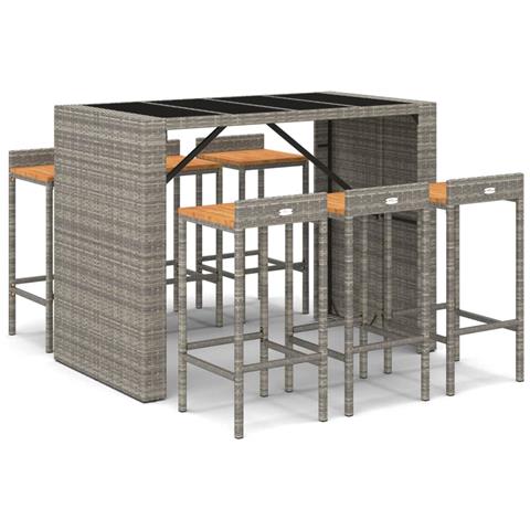 Set Bar Giardino 7pz Grigio Polyrattan E Legno Massello Acacia - Foto 2