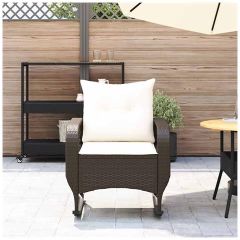 Sedia A Dondolo Da Giardino Con Cuscini In Polyrattan Marrone - Foto 3