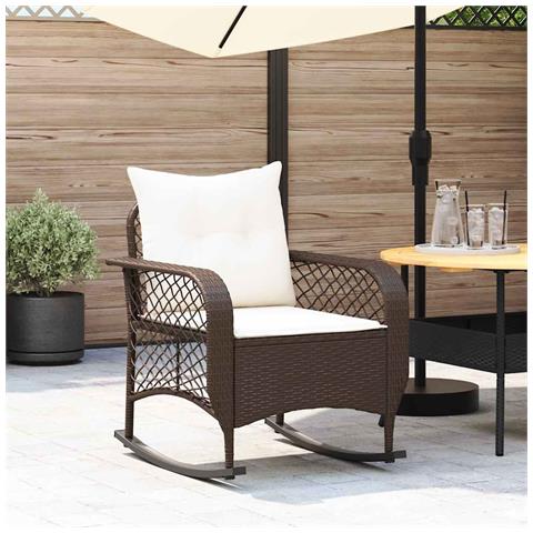 Sedia A Dondolo Da Giardino Con Cuscini In Polyrattan Marrone - Foto 1