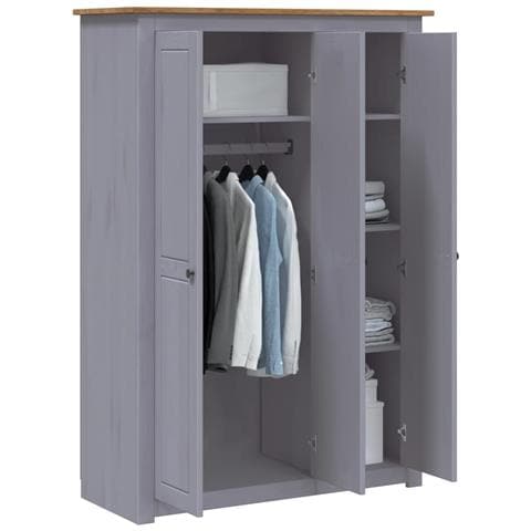 Armadio A 3 Ante Grigio 118x50x171,5cm In Pino Panama Range - Foto 2
